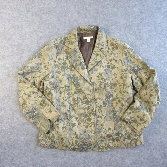Coldwater Creek Womens Blazer Jacket W 18 Beige Chenille Tapestry Office  568 - Picture 1 of 13